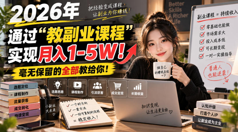 2026年通过“教副业课程”实现月入1-5W!毫无保留的全部教给你!【揭秘】_76创客网