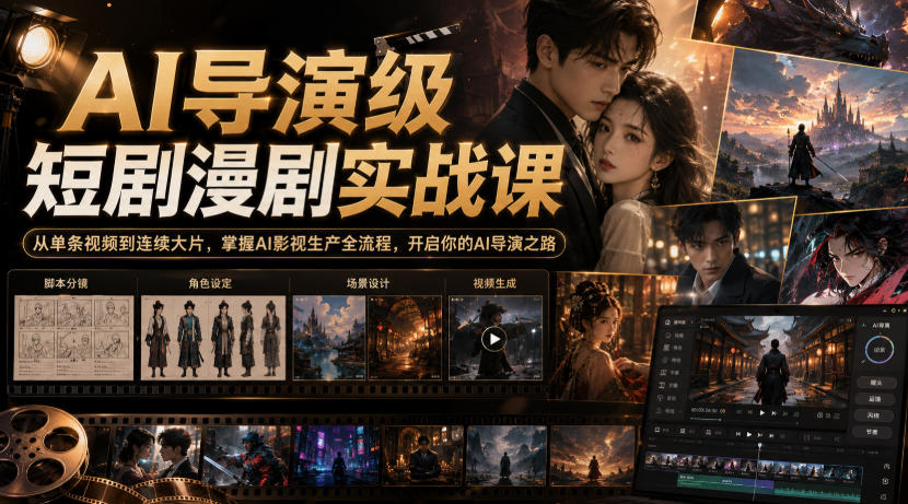 AI导演级短剧漫剧实战课，从单条视频到连续大片，掌握AI影视生产全流程，开启你的AI导演之路!_76创客网