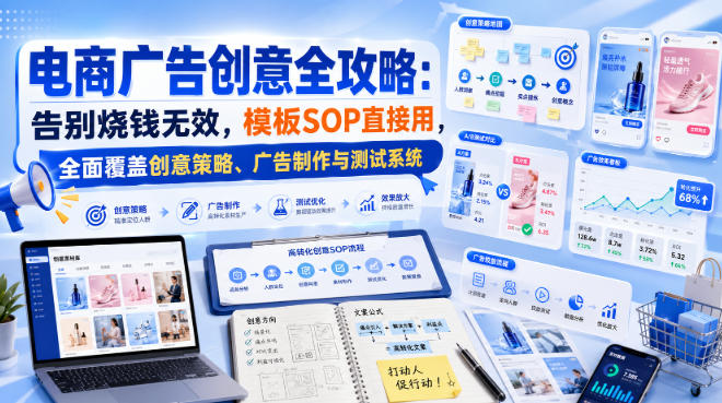 电商广告创意全攻略:告别烧钱无效,模板SOP直接用,全面覆盖创意策略、广告制作与测试系统【原创双语字幕】_76创客网