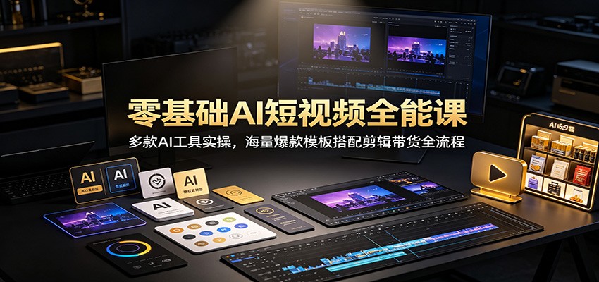 零基础AI短视频全能课：多款AI工具实操，海量爆款模板搭配剪辑带货全流程_76创客网