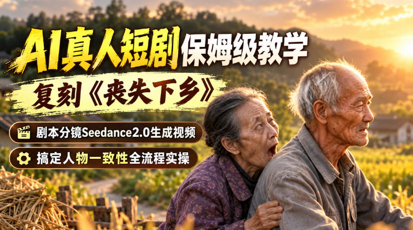 AI真人短剧保姆级教学，复刻《丧失下乡》，剧本分镜Seedance2.0生成视频，搞定人物一致性全流程实操_76创客网