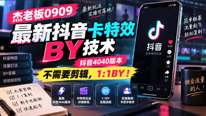 杰老板0909最新抖音卡特效搬运技术,抖音4040版本,不需要剪辑,1:1搬运!_76创客网